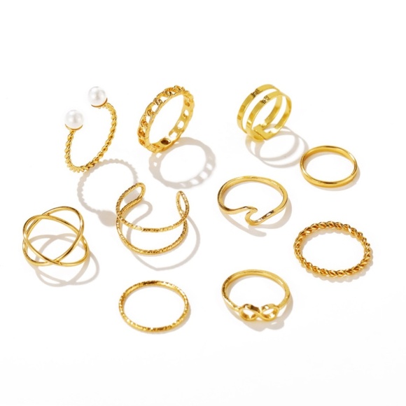 **CHARMAINE* 10-Pc Gold Irregular Geometric Twist Hollow Design Fashion Ring Set - Picture 3 of 3
